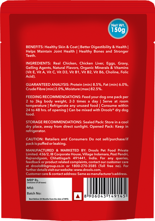 Drools Adult Wet Dog Food – Real Chicken & Chicken Liver in Gravy, 150 g