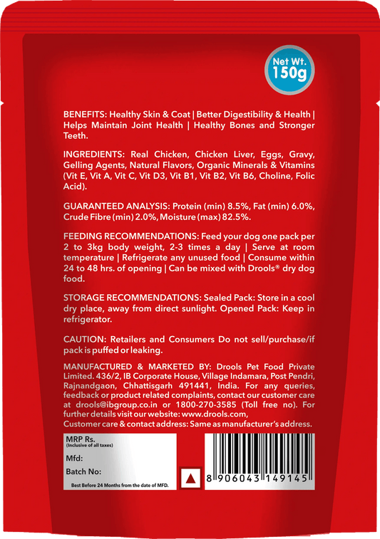 Drools Adult Wet Dog Food – Real Chicken & Chicken Liver in Gravy, 150 g