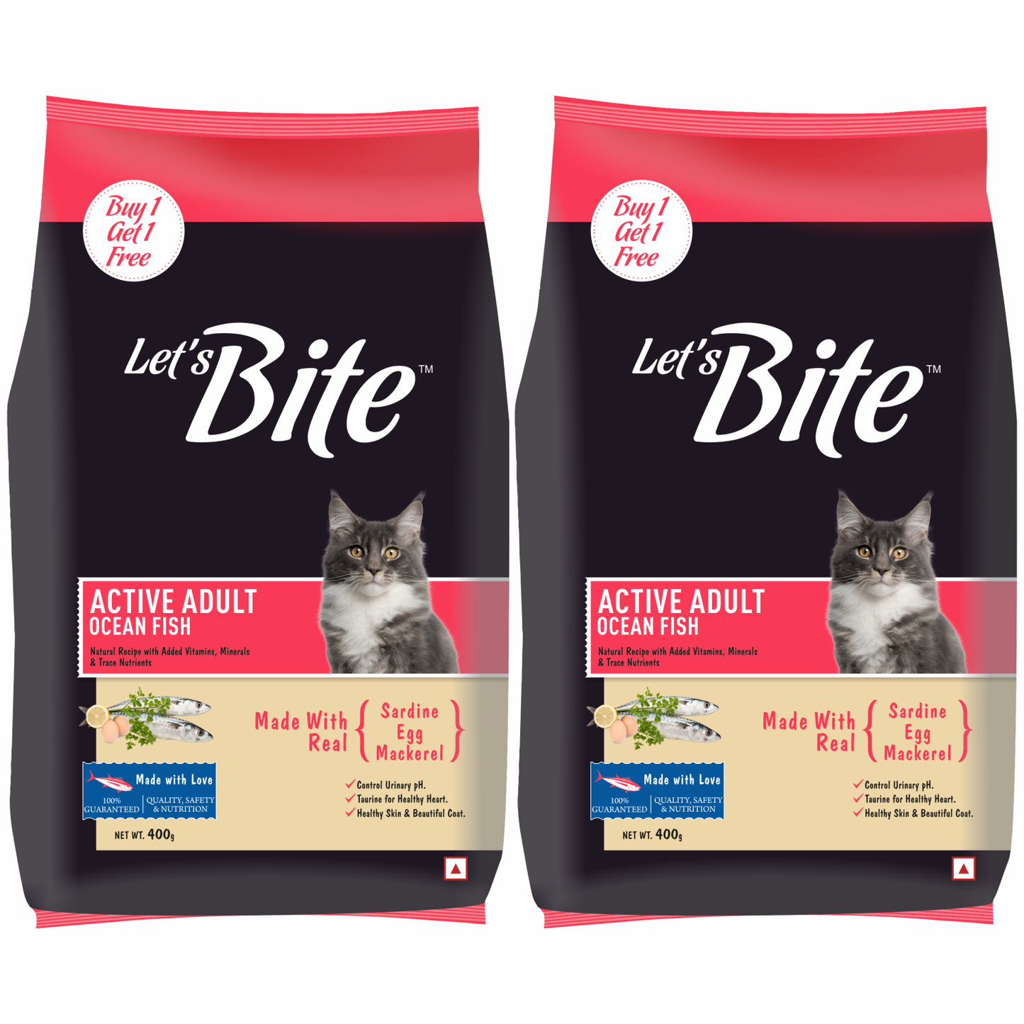 Let's Bite Active Adult Ocean Fish Dry Cat Food – 800 g (400 g × 2)