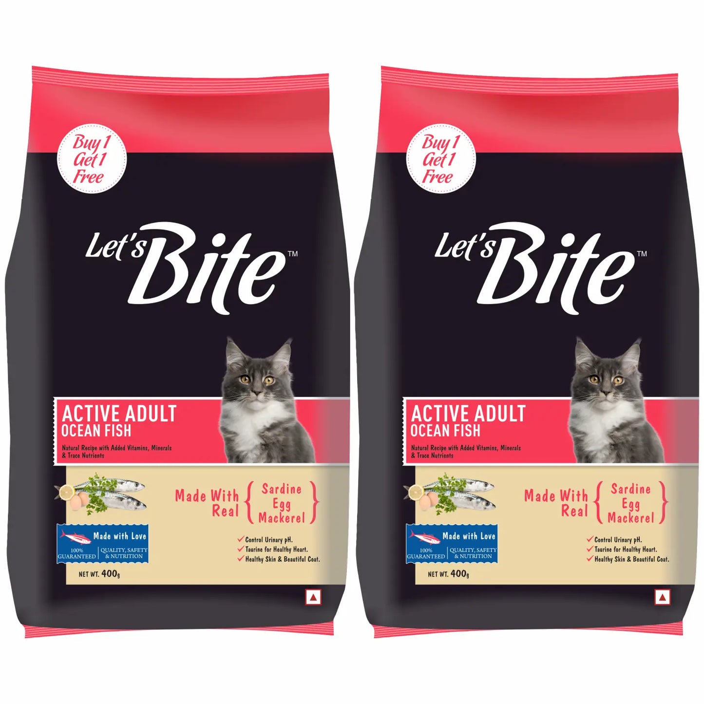 Let's Bite Active Adult Ocean Fish Dry Cat Food – 800 g (400 g × 2)