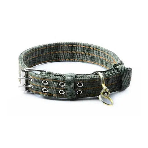 Large Dog Collar - Army Green & Orange Stitches