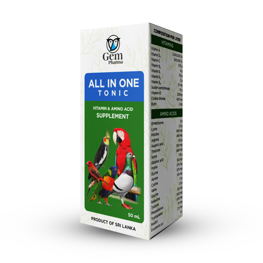 Box of Gem Pharma All in One Tonic for birds on a white background