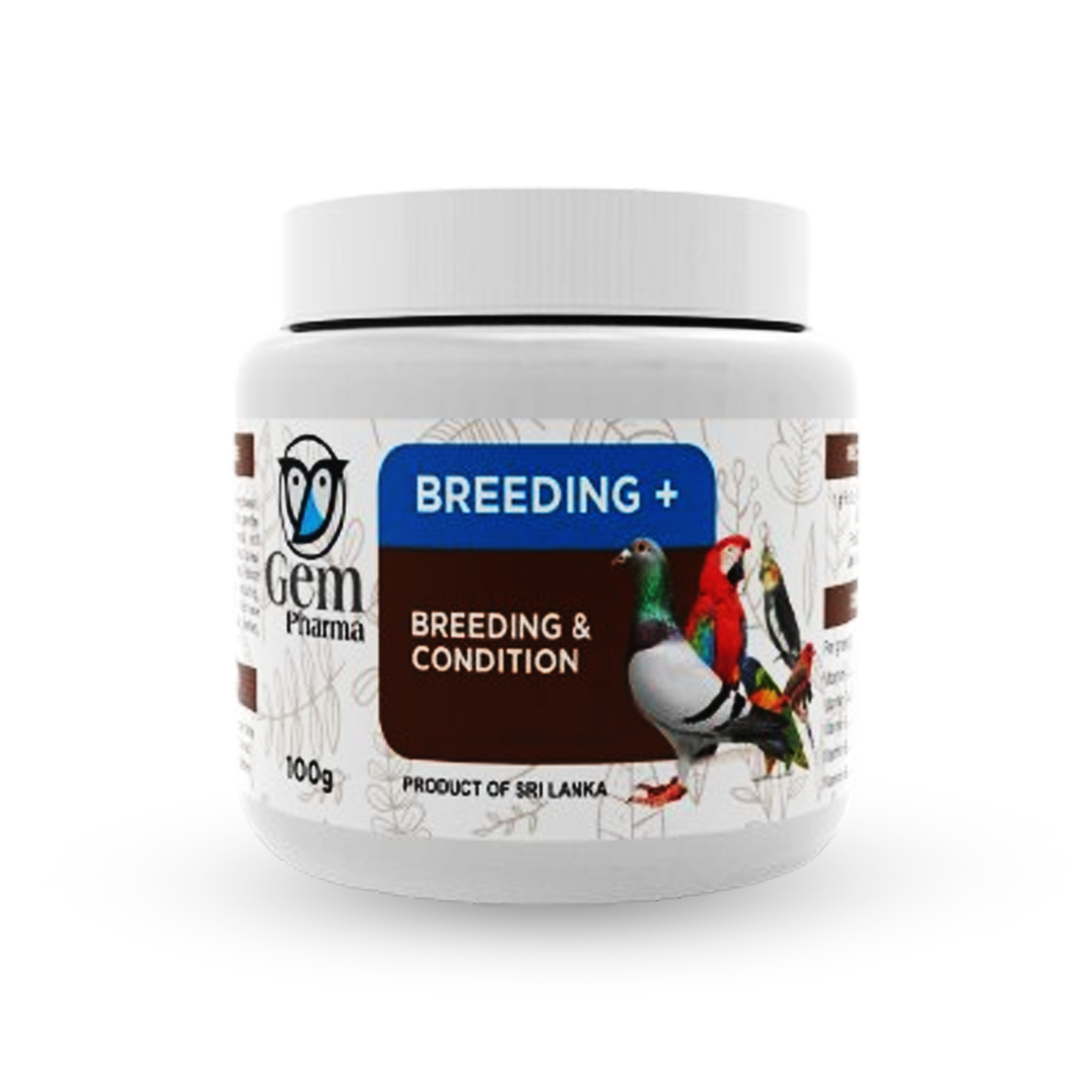 Jar of Gem Pharma Breeding + supplement for birds on a white background