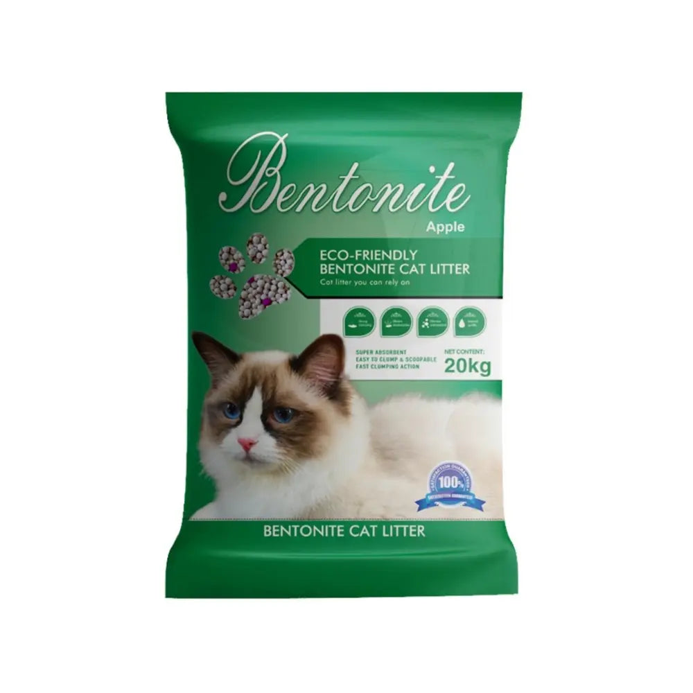 Bentonite cat litter package with a cat on a white background