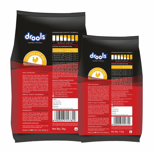 Drools Chicken and Egg Adult Dog Food – 3kg + Free 1.2kg Drools