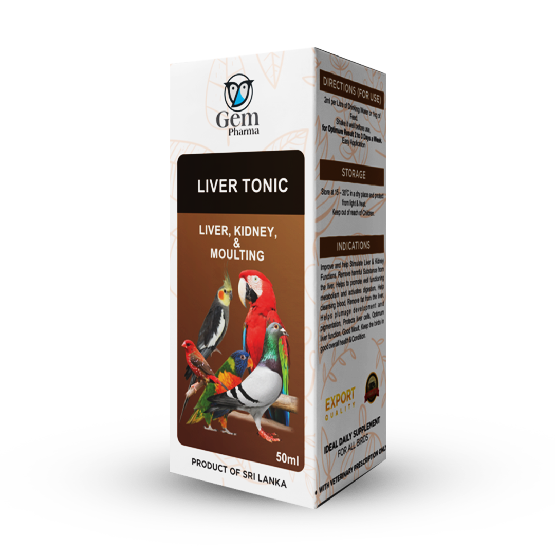 Box of Gem Pharma Liver Tonic for birds on a white background