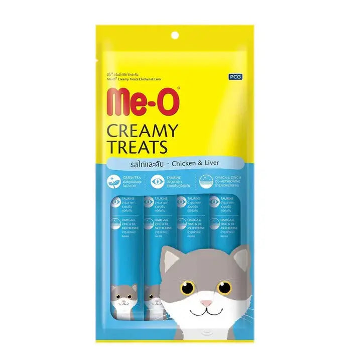 Me‑O Creamy Treats – Chicken and Liver Flavor 60 g × 12 Sachets pack front