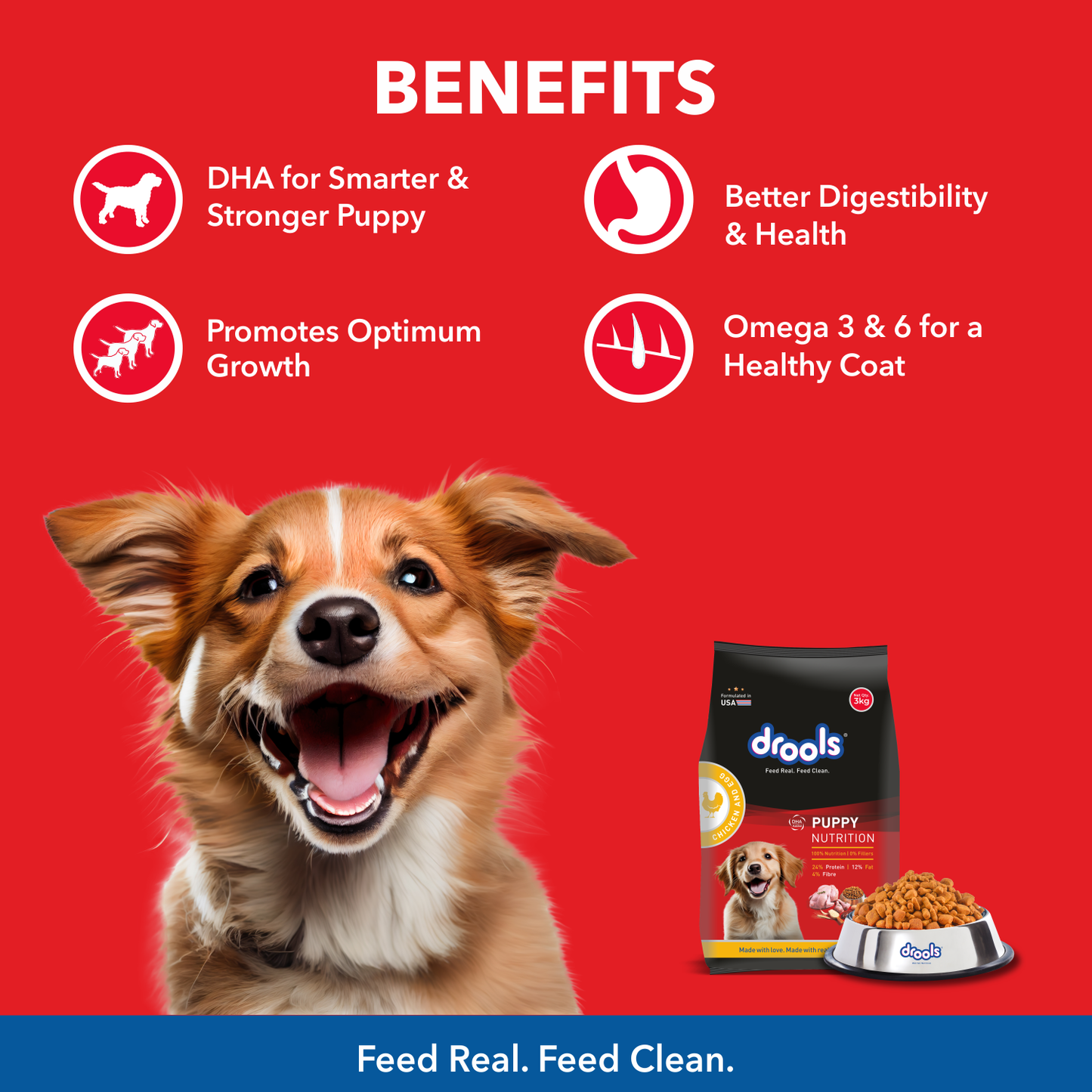 Drools Chicken and Egg Puppy Dog Food – 3kg + Free 1.2kg