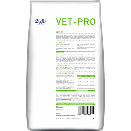 VET-PRO Obesity Dry Dog Food 3kg – back of pack