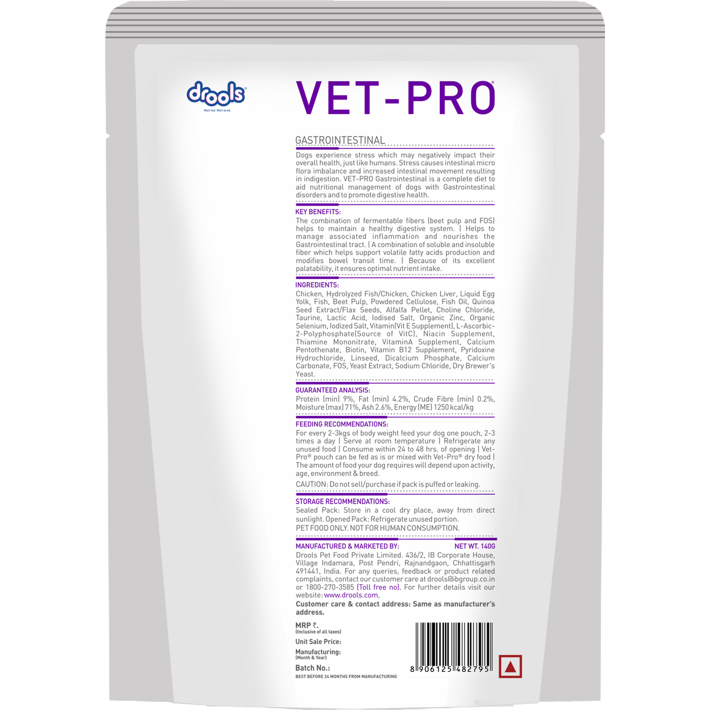 VET-PRO Gastro Gravy 140g pouch – back