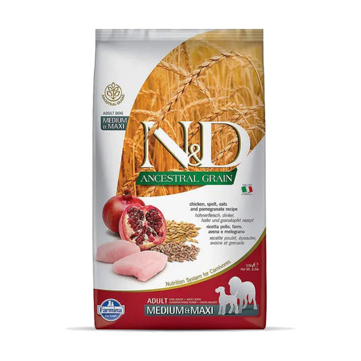 Farmina N&D Ancestral Grain Chicken & Pomegranate Adult Med/Maxi - 12kg pack front