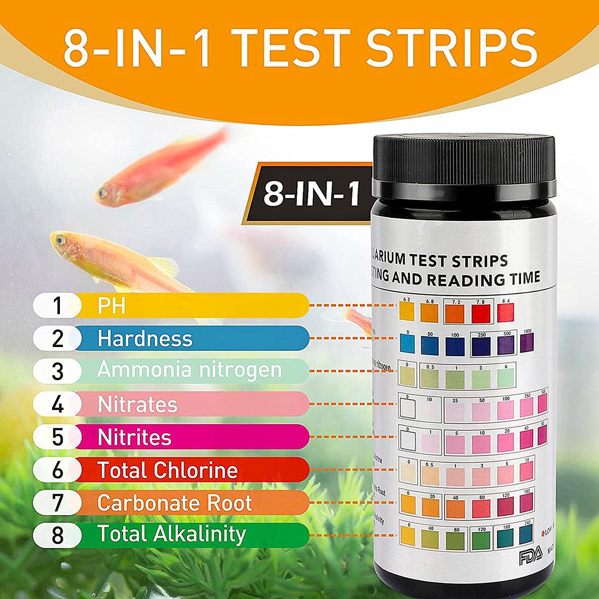 Hygger 8‑in‑1 Aquarium Water Test Strips (50 pcs)