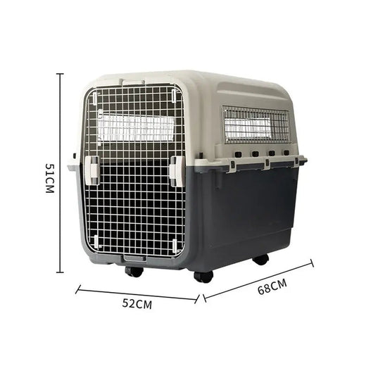 IATA Pet Transporter Medium, grey and black wheeled hard-shell pet carrier with metal door, 68 × 52 × 51 cm