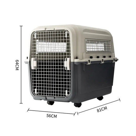 IATA Pet Transporter Medium Tall, grey and black wheeled hard-shell pet carrier with metal door, 81 × 56 × 64 cm