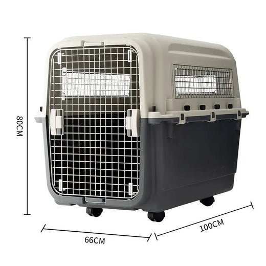 IATA Pet Transporter Extra Large, grey and black wheeled hard-shell pet carrier with metal door, 100 × 66 × 80 cm