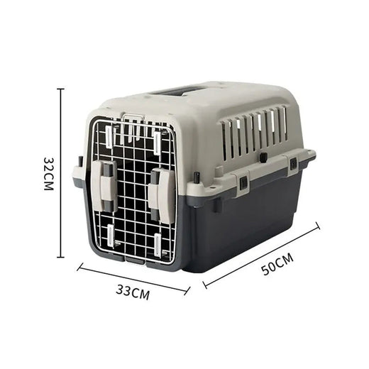 IATA Pet Transporter Extra Small, grey and black hard-shell pet carrier with metal door, 50 × 33 × 32 cm