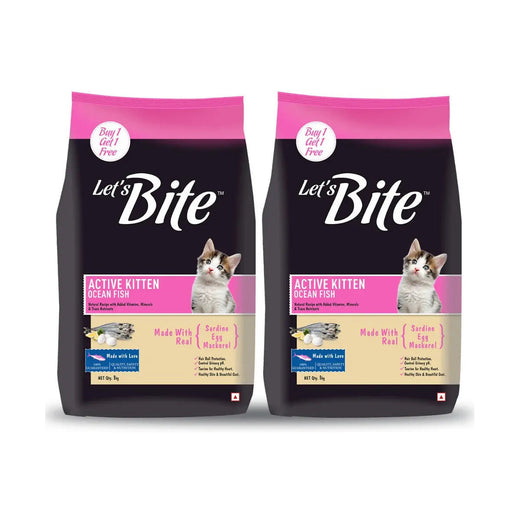 Let's Bite Active Kitten Ocean Fish Dry Cat Food - 2 kg (1 kg × 2) pack front