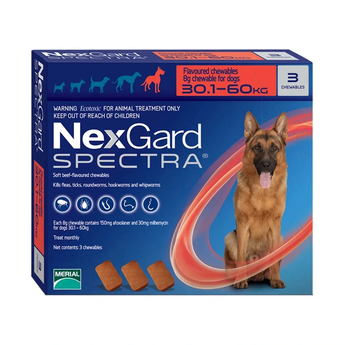 NexGard Spectra Extra Large Dogs 30–60 kg (3 Chews) pack front
