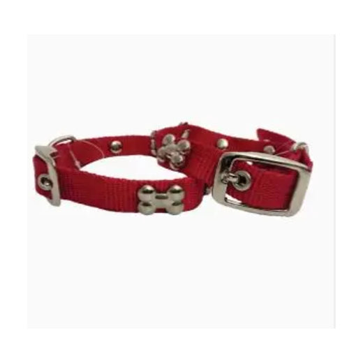 Nylon Collar For Dogs with Buckle and Studded Metal Bones - 15mm x 40cm pack front
