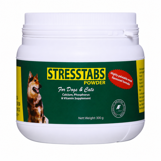 STRESSTABS calcium phosphorus and vitamin powder supplement 300g pack front