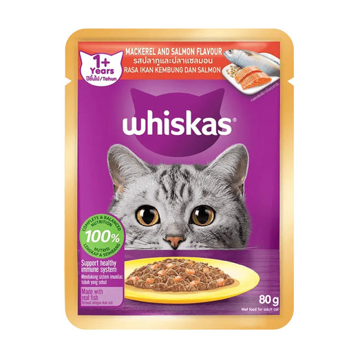 WHISKAS® Adult Mackerel and Salmon Feast - 80 g Pouch pack front
