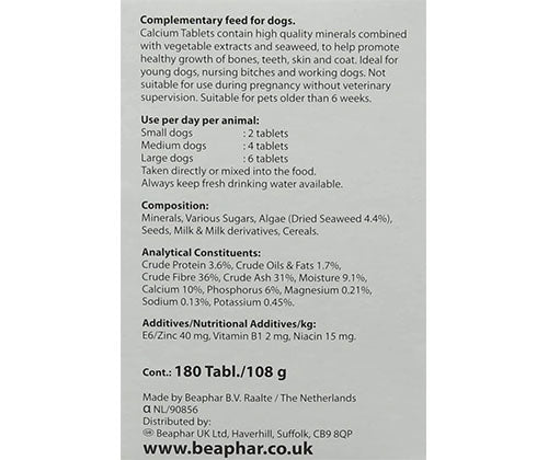 Beaphar Calcium Tablets – 180 Tablets (108 g) pack front