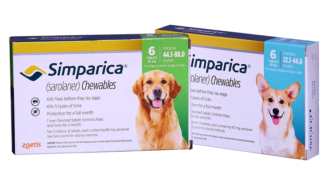 Simparica Tablets For Ticks, Fleas and Mites -1 x 6tb (40mg each) pack front