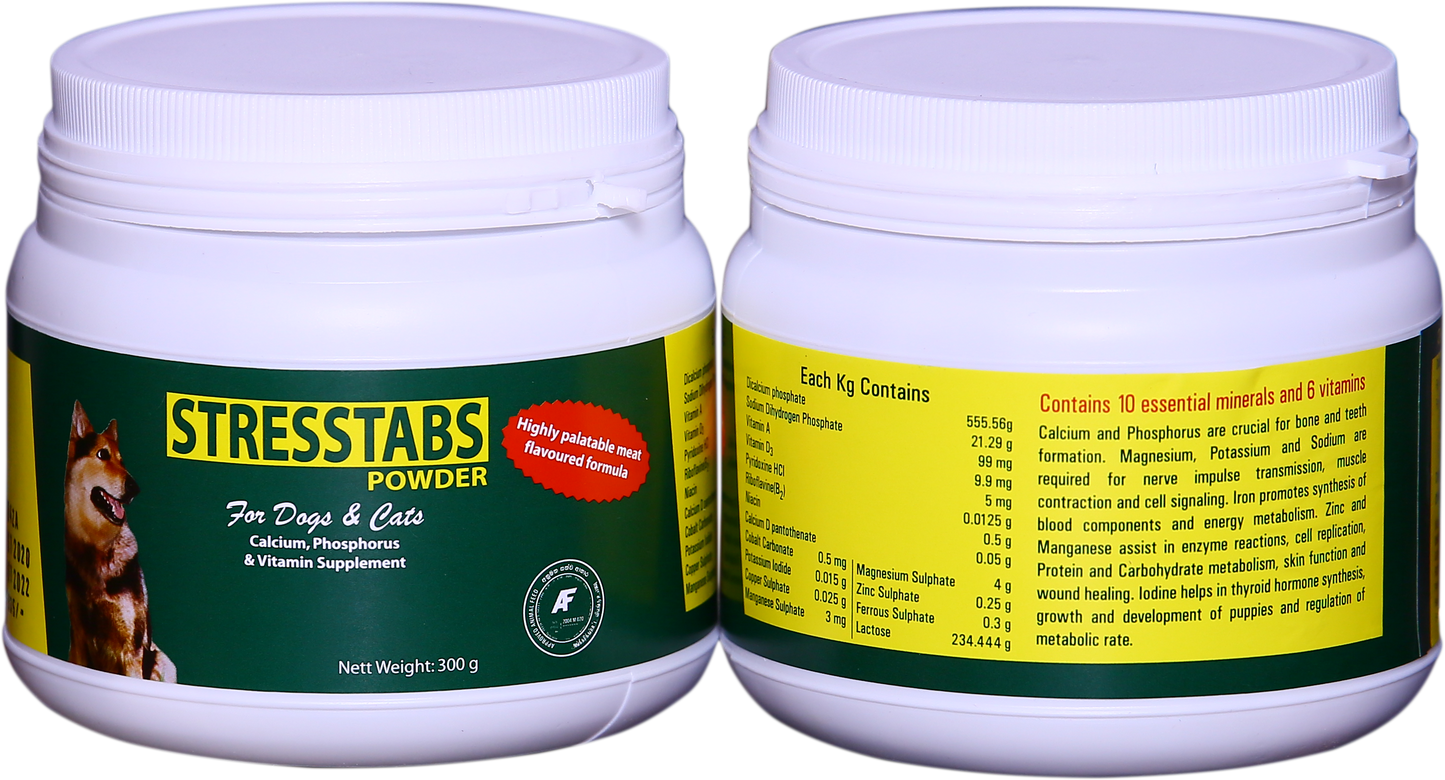 STRESSTABS Calcium Phosphorus & Vitamin Powder Supplement 300g - Dogs & Cats pack front