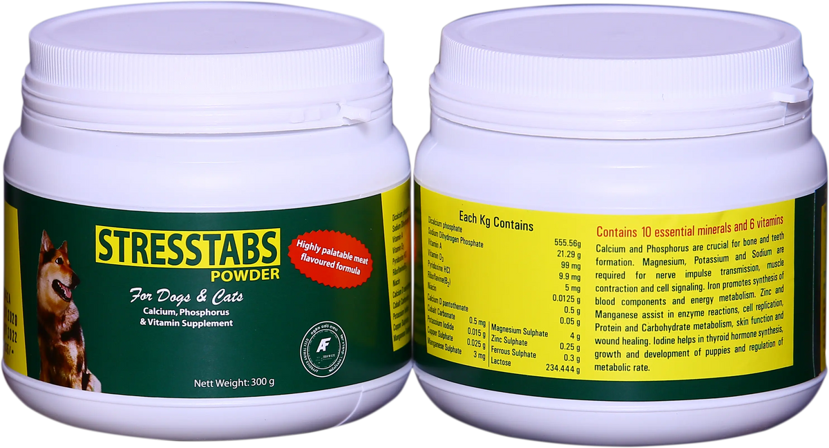 STRESSTABS Calcium Phosphorus & Vitamin Powder Supplement 300g - Dogs & Cats