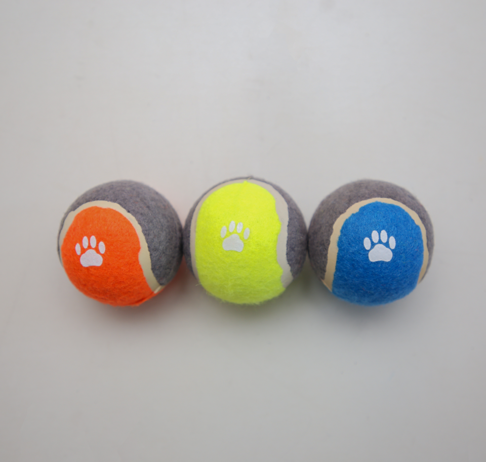 Set of 3 Paw Printed Tennis Balls for Dogs pack front