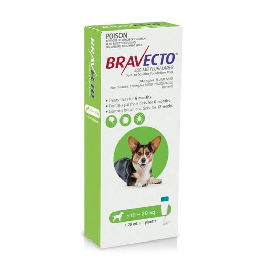 Bravecto Chew for Dogs 10–20 kg (500 mg, 1 Tablet)