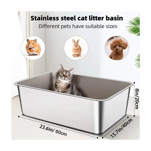 1-Piece Stainless Steel Litter Box Base Pan - 60×40×20 cm pack front