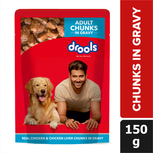 Drools Adult Wet Dog Food – Real Chicken & Chicken Liver in Gravy, 150 g