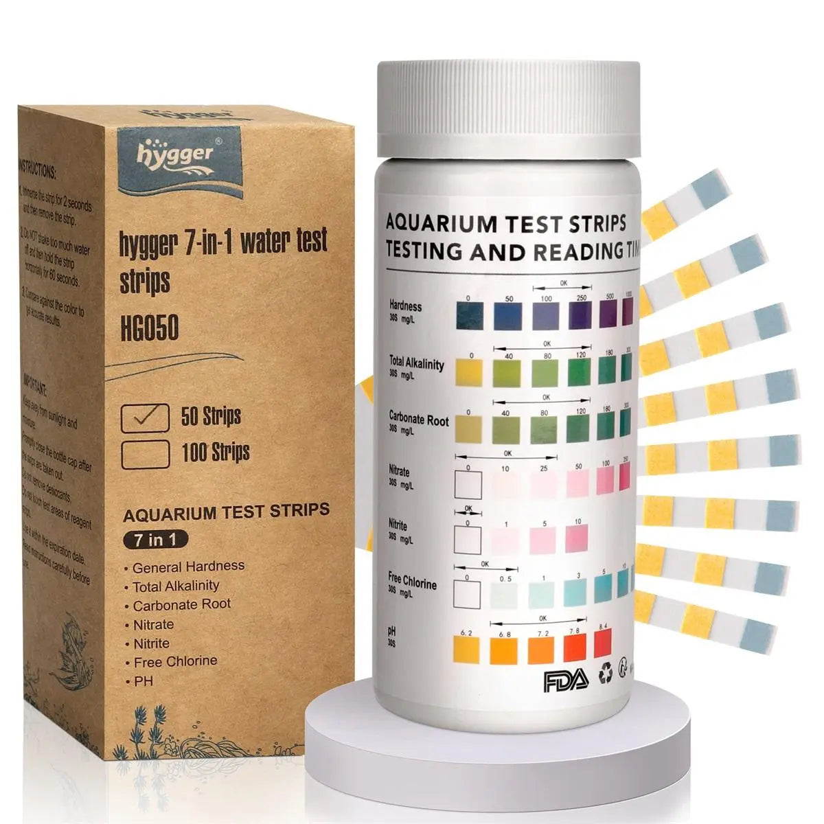 Hygger 8‑in‑1 Aquarium Water Test Strips (50 pcs)