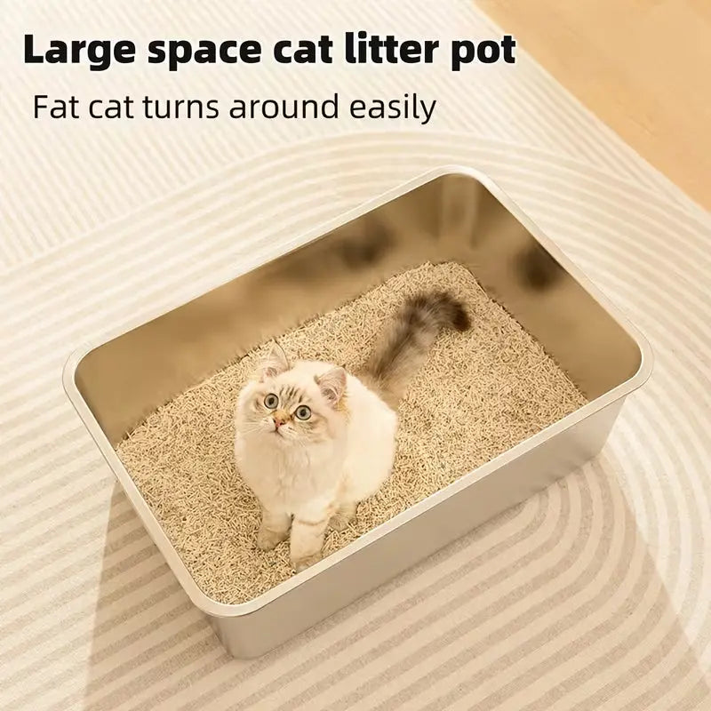 1-Piece Stainless Steel Litter Box Base Pan — 60×40×20 cm