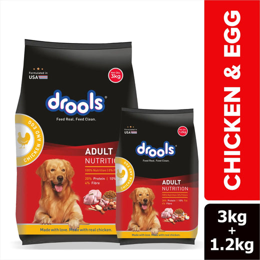 Drools Chicken and Egg Adult Dog Food – 3kg + Free 1.2kg