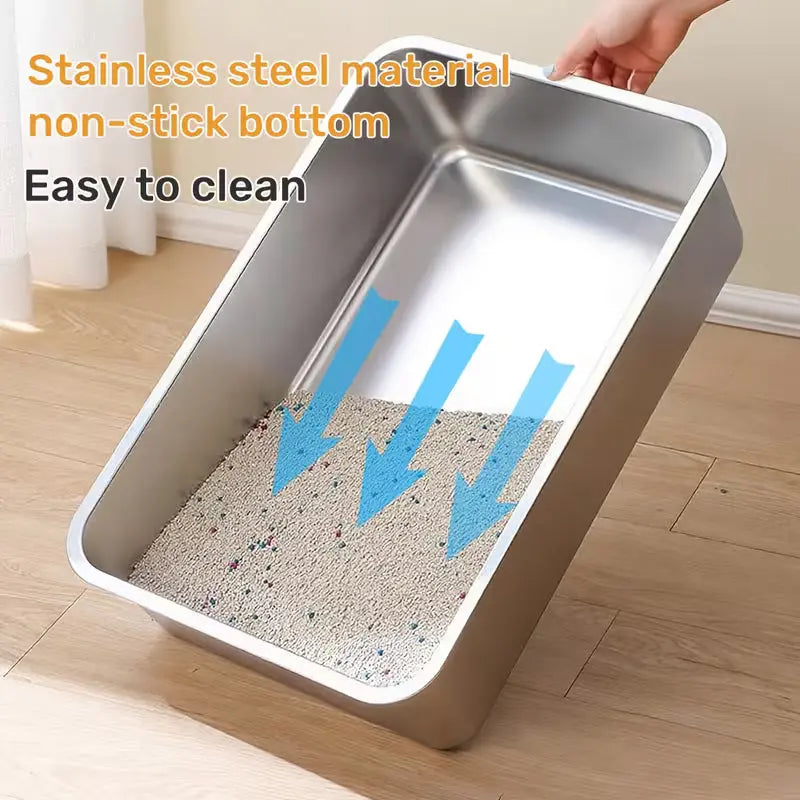 1-Piece Stainless Steel Litter Box Base Pan — 60×40×20 cm