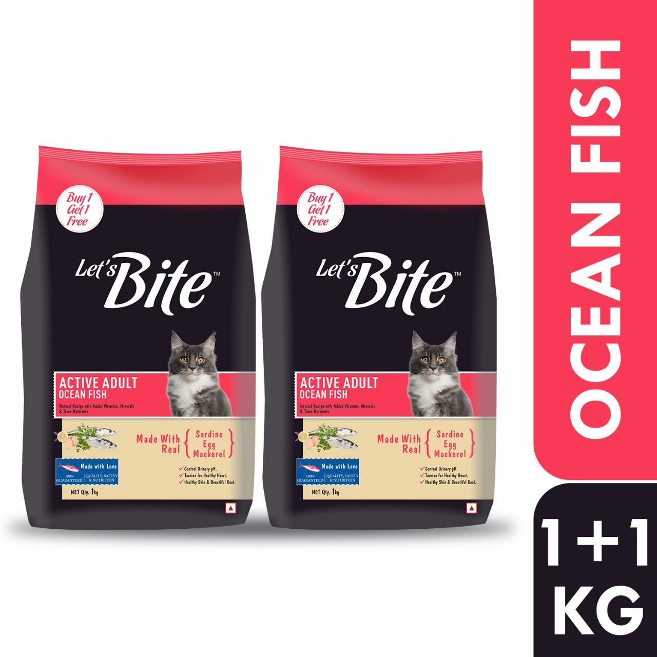 Let's Bite Active Adult Ocean Fish Dry Cat Food – 2 kg (1 kg × 2)