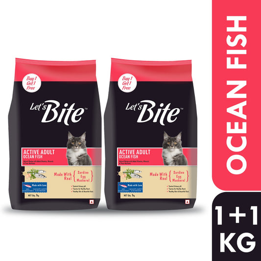 Let's Bite Active Adult Ocean Fish Dry Cat Food – 2 kg (1 kg × 2)
