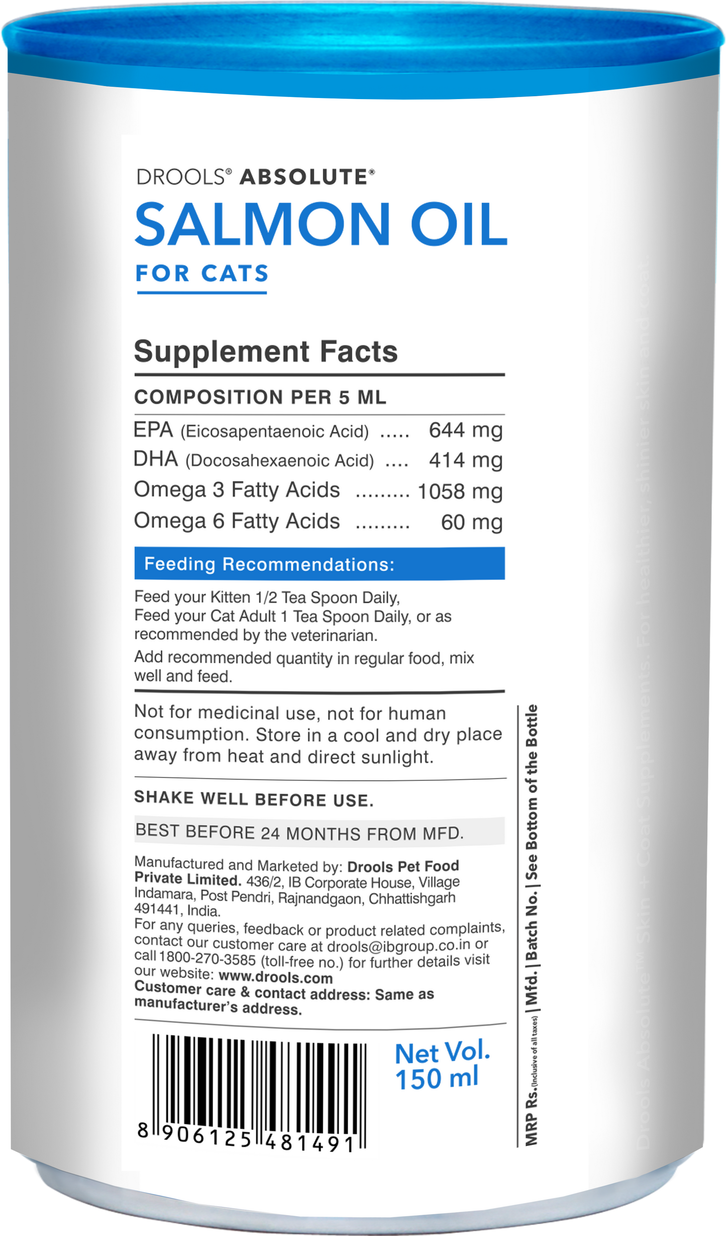 Drools Absolute Salmon Oil Syrup for Cats – 150 ml