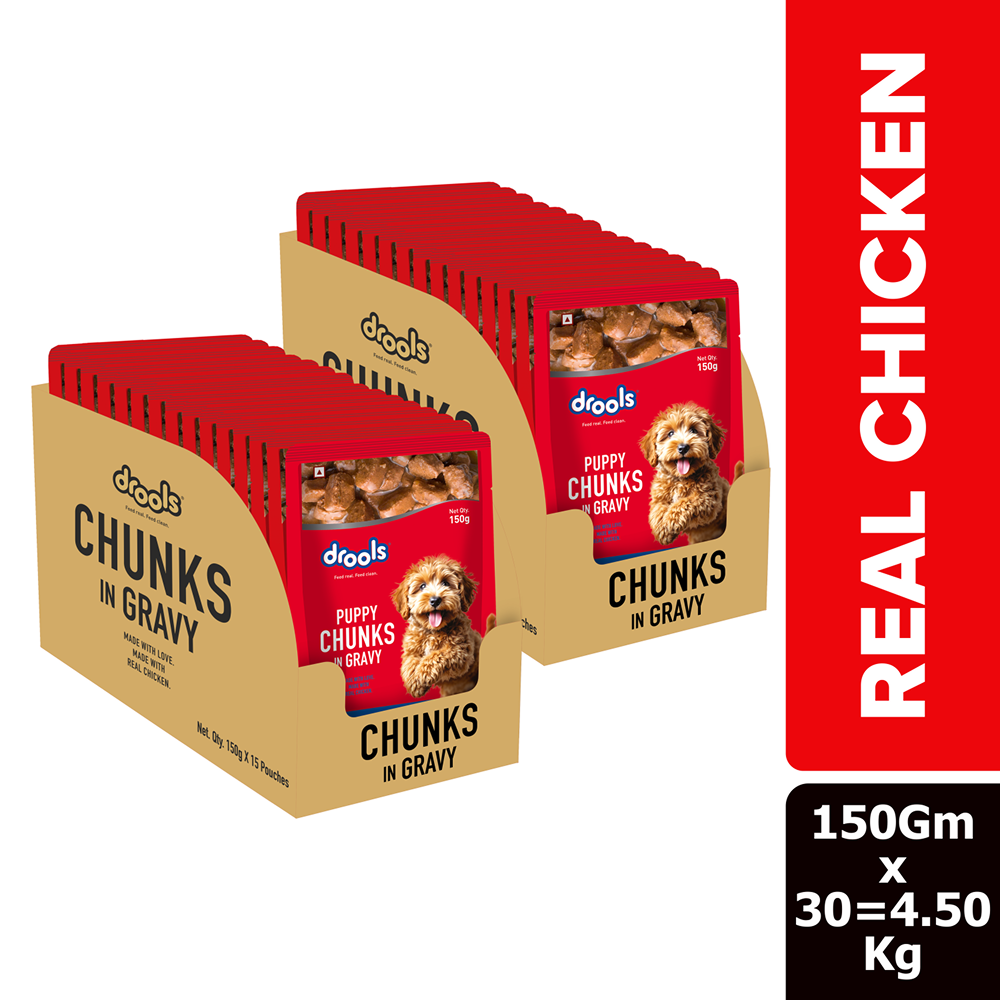 Drools Puppy Real Chicken & Chicken Liver Chunks in Gravy – 150g x 30 pouch box