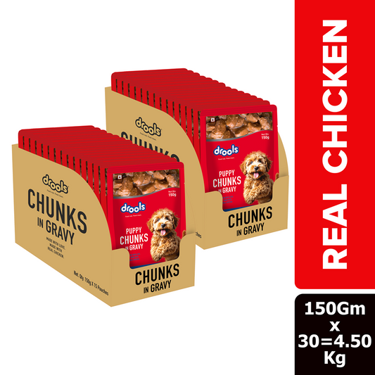 Drools Puppy Real Chicken & Chicken Liver Chunks in Gravy – 150g x 30 pouch box