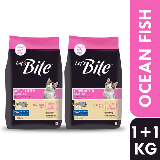 Let's Bite Active Kitten Ocean Fish Dry Cat Food – 2 kg (1 kg × 2)