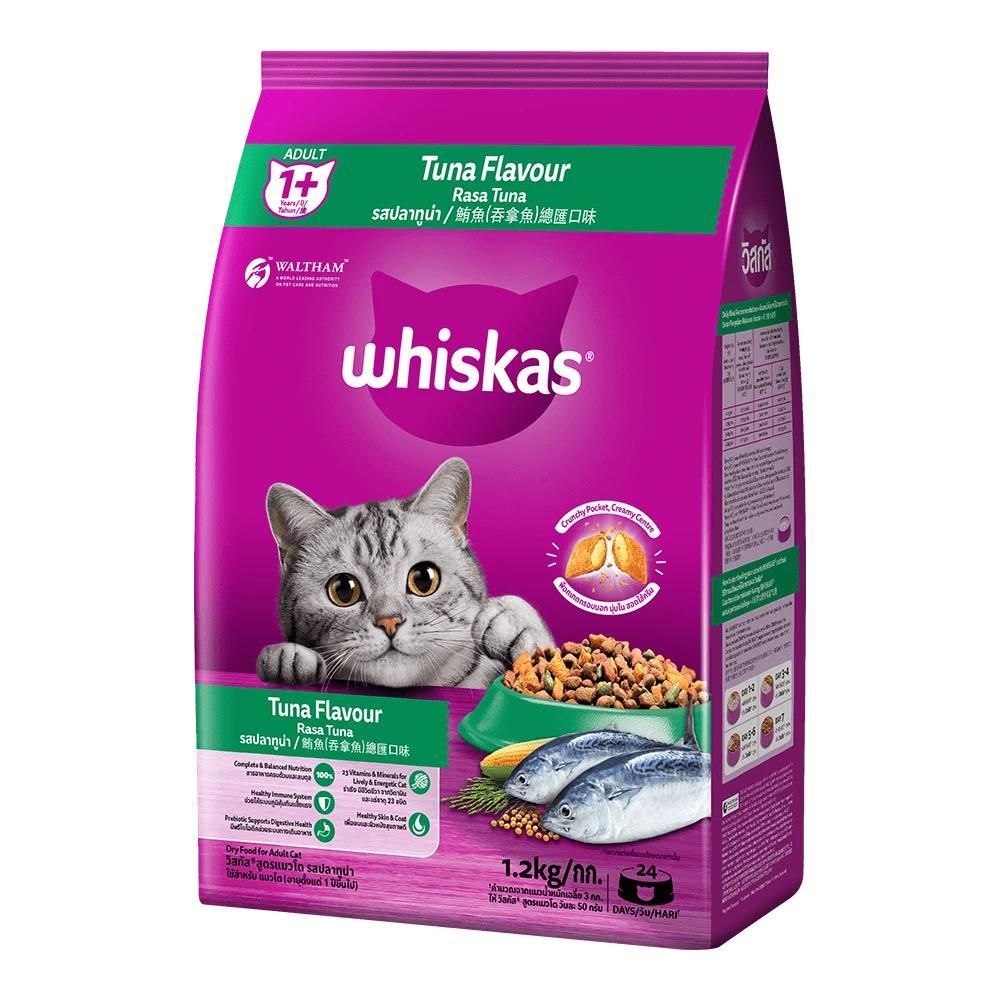 WHISKAS® Adult Tuna Feast Dry Food – 1.2 kg pack front