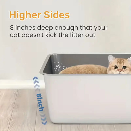 1-Piece Stainless Steel Litter Box Base Pan — 60×40×20 cm
