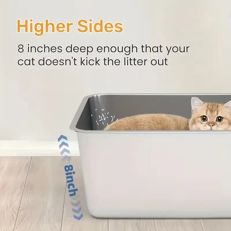 1-Piece Stainless Steel Litter Box Base Pan — 60×40×20 cm