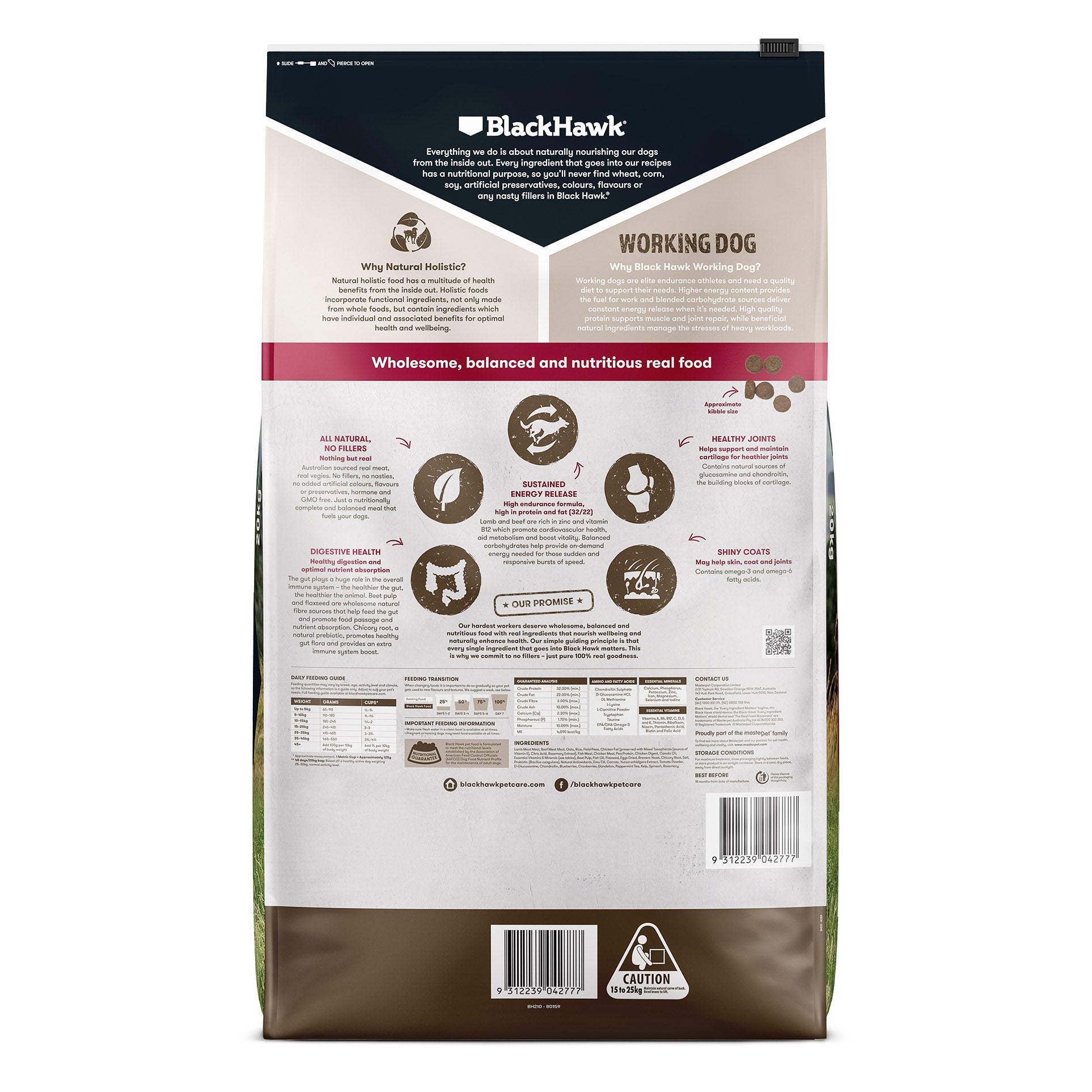 BlackHawk Working Dog Food Adult Lamb and Beef - 20Kg pack back