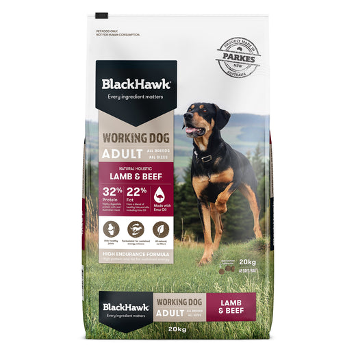 BlackHawk Working Dog Food Adult Lamb and Beef - 20Kg pack front