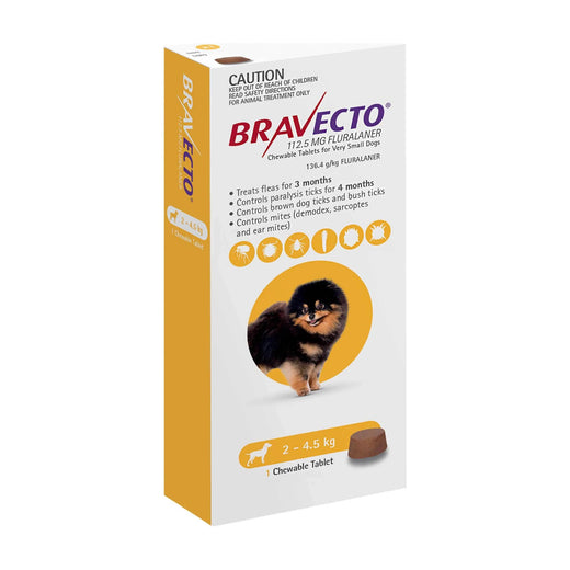 Bravecto Chew for Dogs 2–4.5 kg (112.5 mg) – 1 Tablet pack front
