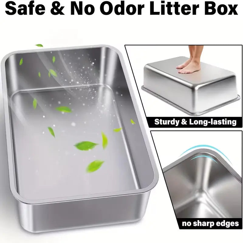 1-Piece Stainless Steel Litter Box Base Pan — 60×40×20 cm